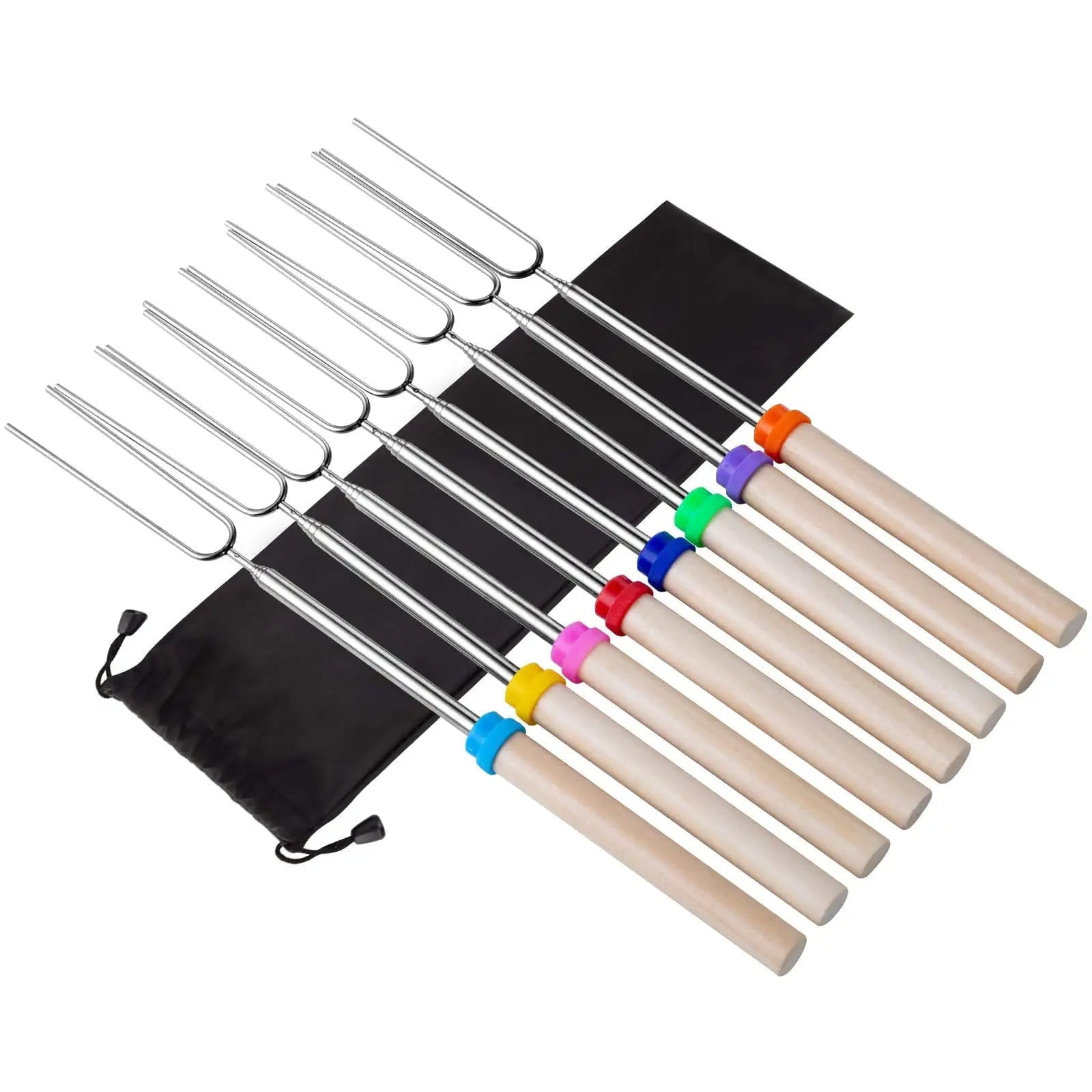 Marshmallow Roasting Sticks By Hilltop Set Of 5 Telescoping Forks 2 Free Corn Holder And A Bag, BBQ Forks, Fire Pit Sticks For Hot Dogs,Camping,BonfireCampfire BBQ Cookware Accessories