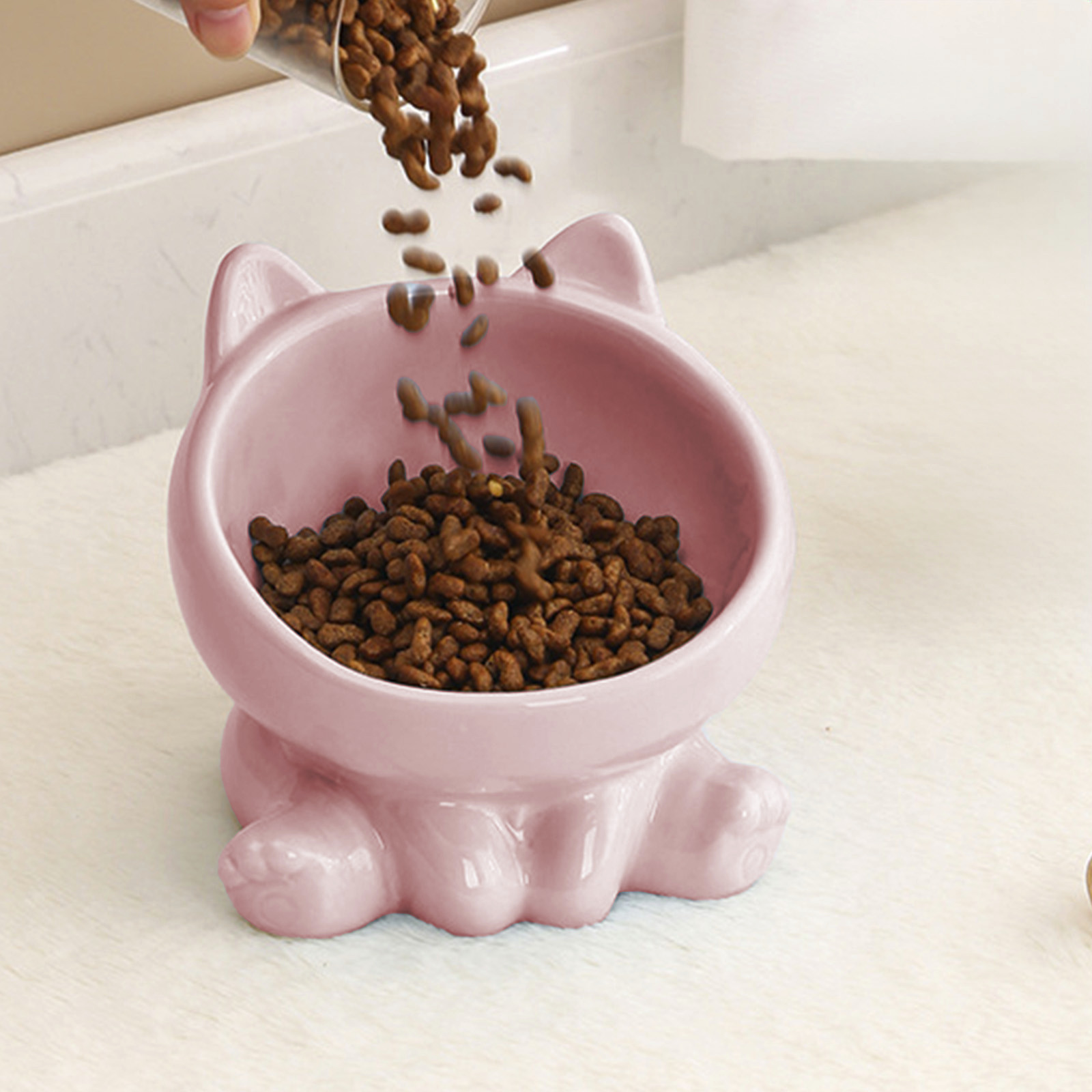 Lunxisen 2 Pcs Elevated Cat Food Bowl, Ceramic Raised and Tilted Water Bowl, Anti Vomiting and Protect Pets' Spines Dishes for Small Dog, Fat Faced Cat, Kitten