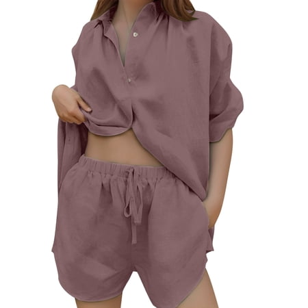 MDUKONU Women s Solid Color Set Comfy Casual Casual Daily Pink L