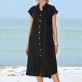 thumbnail image 4 of Cárdigan de Cuello Alto con Botonadura Sencilla de Algodón y , con Bolsillos y Enaguas de Talla Grande para Mujer. Negro XXL, 4 of 6