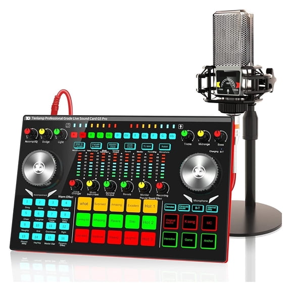 Sound Card For Live Streaming, G5 Pro Live Sound Card And Microphone Podcast Equipment Bundle, All-In-One Kit
