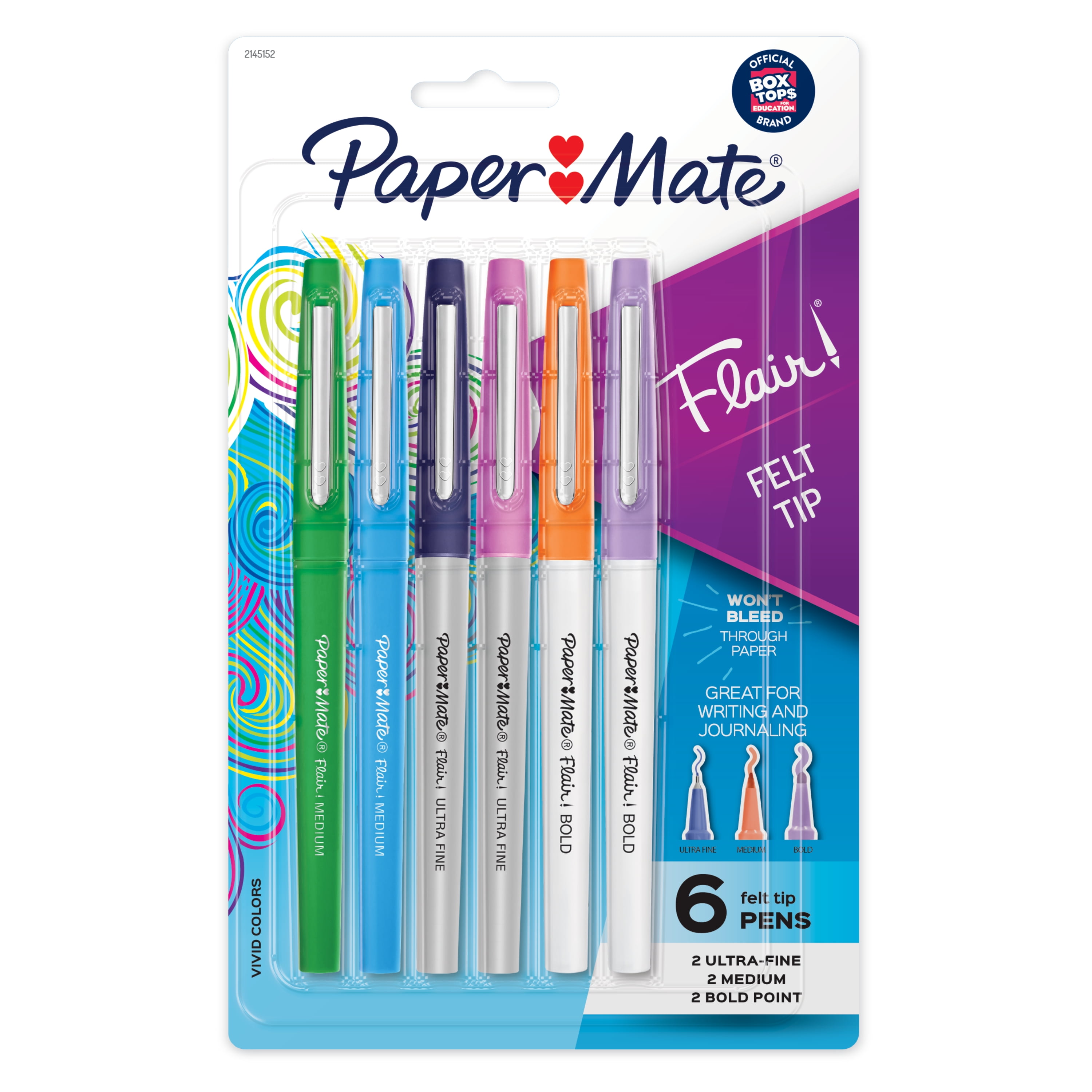 Paper Mate Flair Felt Tip Pens, Assorted Tips and Colors, 6 Count ...