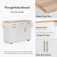 thumbnail image 4 of K&K 59.3" Kitchen Island with Storage 2 Pull Out Cabinet Organizers & Rubber Wood Drop Leaf, Rolling Kitchen Island with Trash Can Storage, Power Outlet, Spice & Towel Rack for Kitchen, Dining, White, 4 of 11