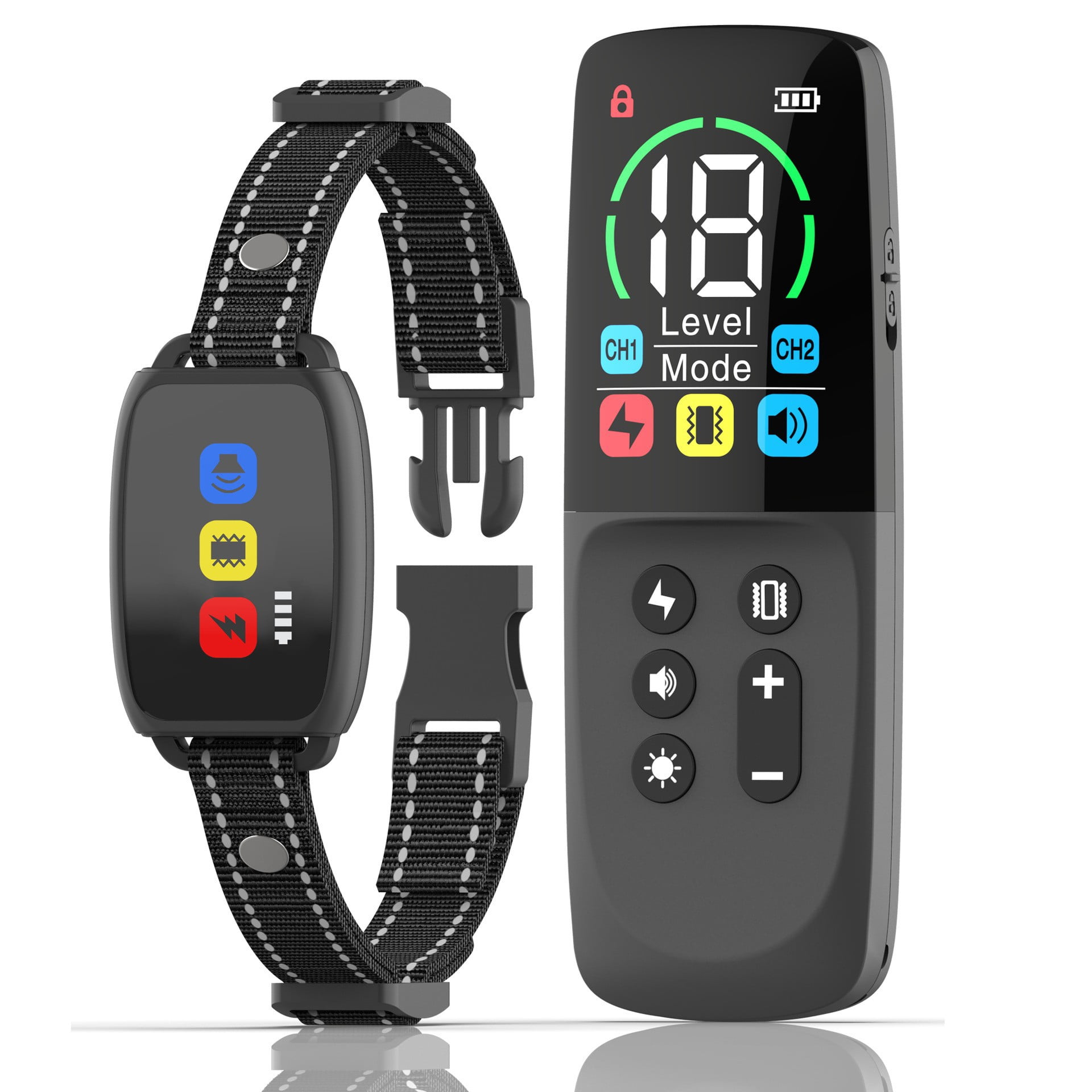 Remote Dog Training Collar Anti Bark Rechargeable LCD Screen 4 Modes Light Sound Vibration Shock IP67 Waterproof 2624Ft Range Adjustable 27In for 8-120Lbs Dogs Type C 30Day Battery Behavior Aid