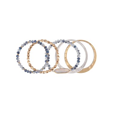 The Pioneer Woman Hammered Gold and Blue Tone Beaded Bangle Bracelet Set, 5 Pack