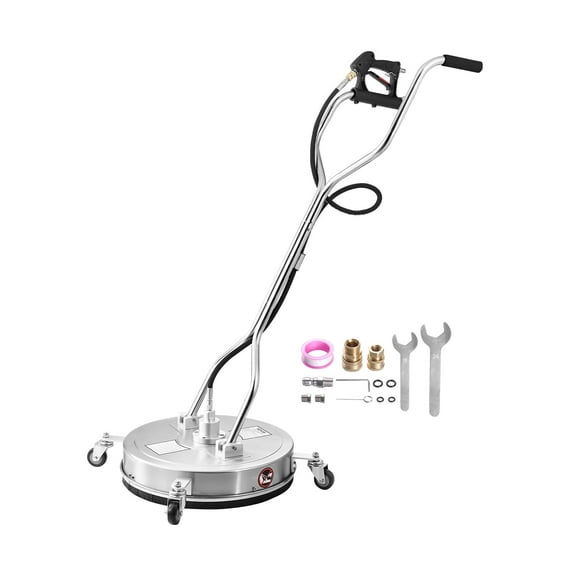 VEVOR 20" Pressure Washer Surface Cleaner, Stainless Steel Pressure Washer Attachments with 4 Wheels, 4500 Max PSI, 3/8 Quick Connector, 2 Spray Nozzles,