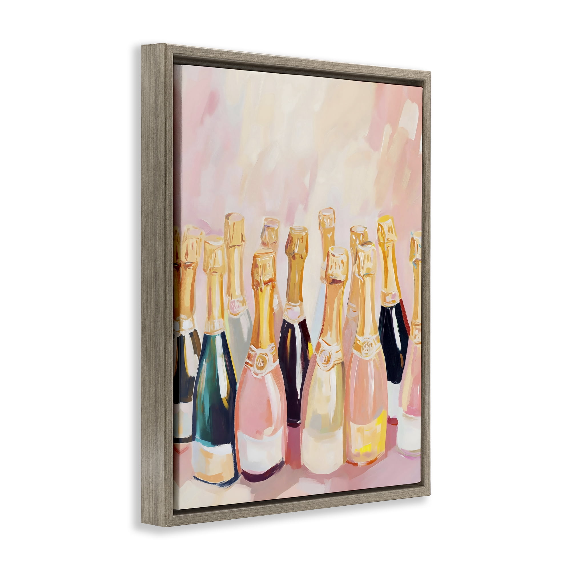 Stupell Industries Blush Champagne Bottles Collection Brown Framed Floater Canvas Wall Art, design by The Prints Vibe