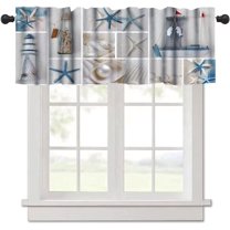 Nautical Curtain Valance for Windows Living Room Kitchen Farmhouse, Coastal Lighthouse Starfish Short Rod Pocket Tier Curtain Window Treatment, 1 Panel 54x18