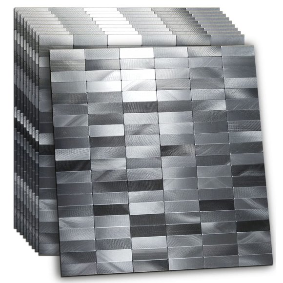 XUANINY Peel and Stick Tile Backsplash Self- Adhesive Wall Tiles Aluminum Mosaic Sticker for Kitchen (11.33"x11.92" Per Sheet, Pack of 10 pcs) (Long