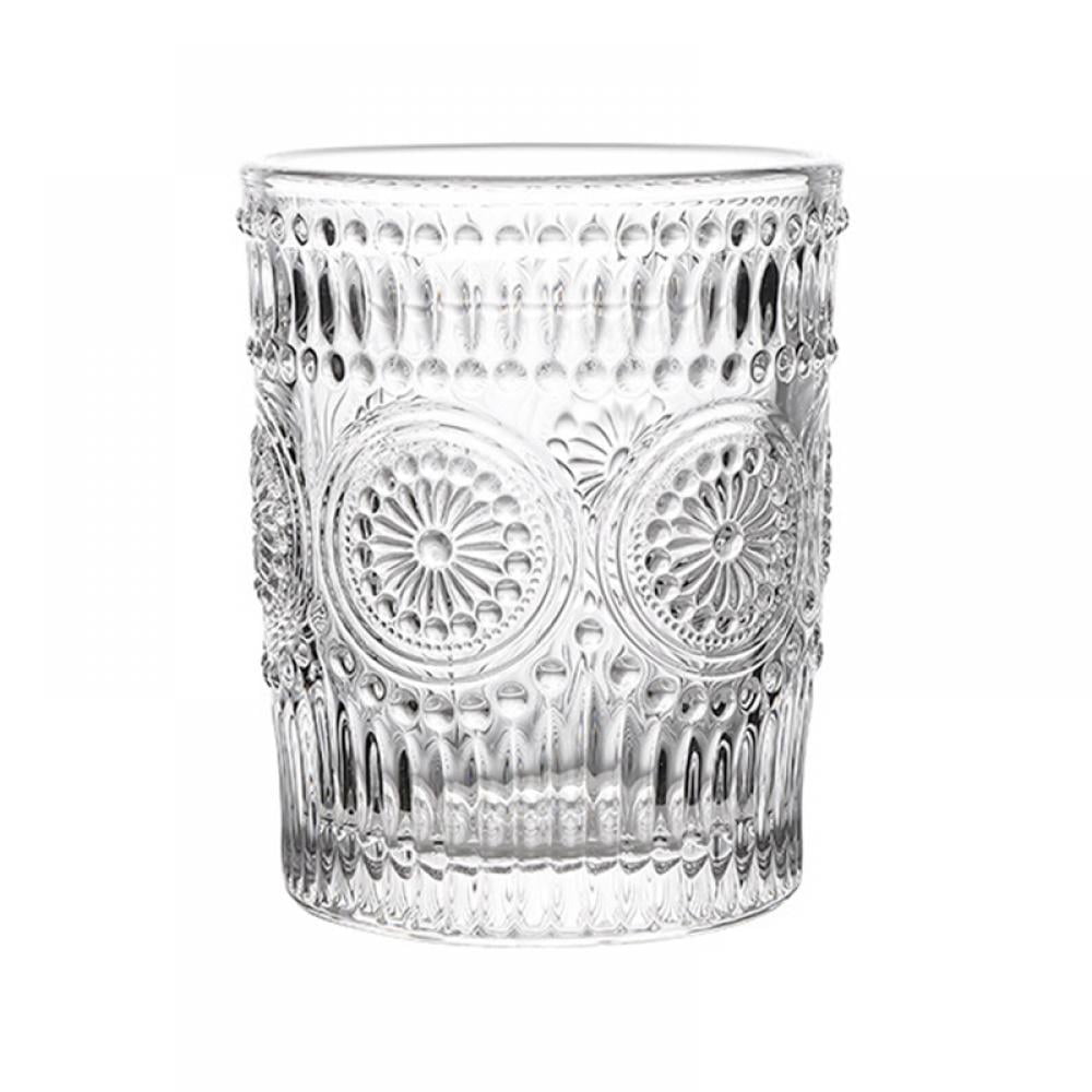 Embossed Drinking Glass Retro Sun Flower Gold Rim Glass Water Cup Wine Milk Juice Coffee Glass 4875