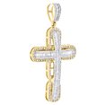 thumbnail image 2 of 10K Yellow Gold Round & Baguette Diamond Dome Cross Pendant 2.15" Charm 2 CT., 2 of 6