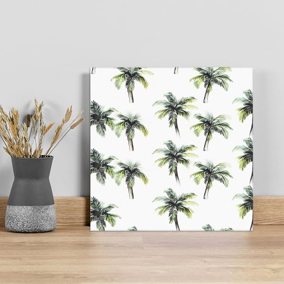 Green Palm Trees Wall Art Painting on Canvas, Summer Botanical Modern Art Canvas Art Home Prints Wall Art Framed Modern Artwork for Living Room Bedroom Wall Decor 8x8in