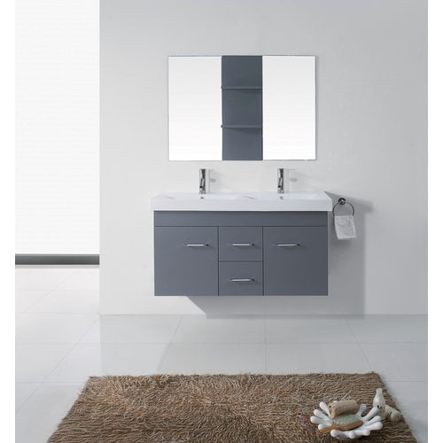 Virtu Opal 47'' Double Bathroom Vanity Set with Ceramic Top and Mirror