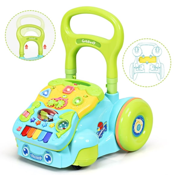 Costway Baby Sit-to-Stand Learning Walker Toddler Activity Musical Toy w/ LED Light Blue
