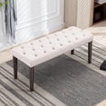 thumbnail image 2 of GZXS 45.28'' Velvet Bedroom Bench, Upholstered End of Bed Seat with Tufted Button, Vintage Padded Dining Bench w/ Solid Wood Legs, for Kitchen, Living Room, Hallway, Beige, 2 of 9