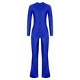 thumbnail image 4 of TiaoBug Girls Gymnastics Jumpsuit Full Body Bell Bottom Catsuit Crewneck Long Sleeve Dance Unitard Blue 8, 4 of 7