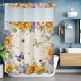 thumbnail image 6 of Sunflower Butterfly No Hooks Shower Curtain with Snap-in Liner Yellow Bee Sunflower Purple Hydrangea White Daisy Linen Texture Shower Curtains for Bathroom, Waterproof, Easy Install, Washable 48"x72", 6 of 9