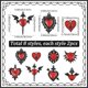 thumbnail image 2 of 1 caja de 16 dijes de corazón sagrado de 8 estilos, dijes góticos esmaltados, colgantes de metal con forma de corazón de aleación roja y negra., 2 of 7