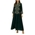 thumbnail image 2 of Xuniizn Muslim Dresses for Women, Maxi Long SLeeve V Neck Embroidery Fall Loose Dress, Soft Comfy Elegant Ethnic Dress, 2 of 4