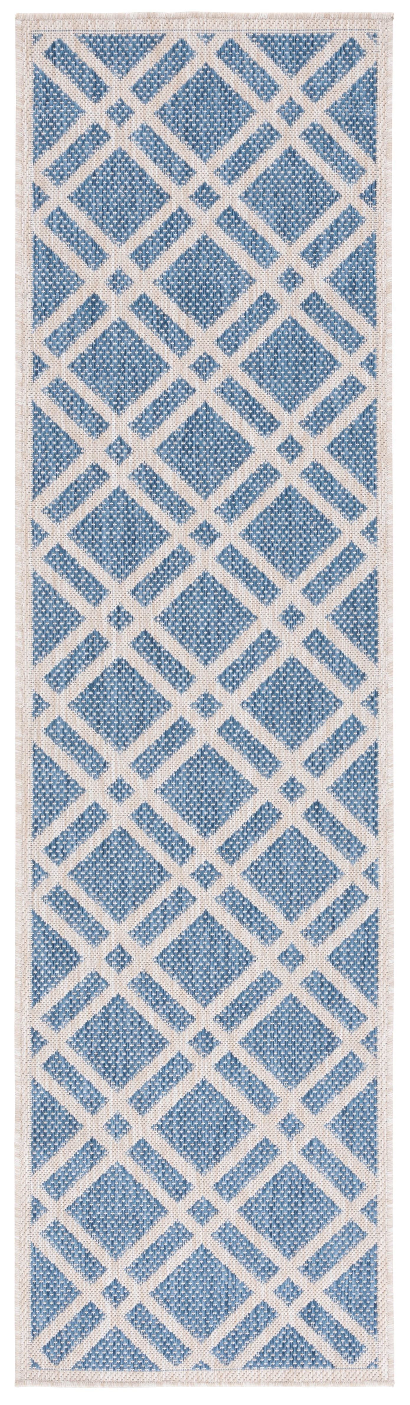 SAFAVIEH Beach House Aylen Geometric Indoor/Outdoor Runner Rug, Blue/Ivory, 2'2" x 10'