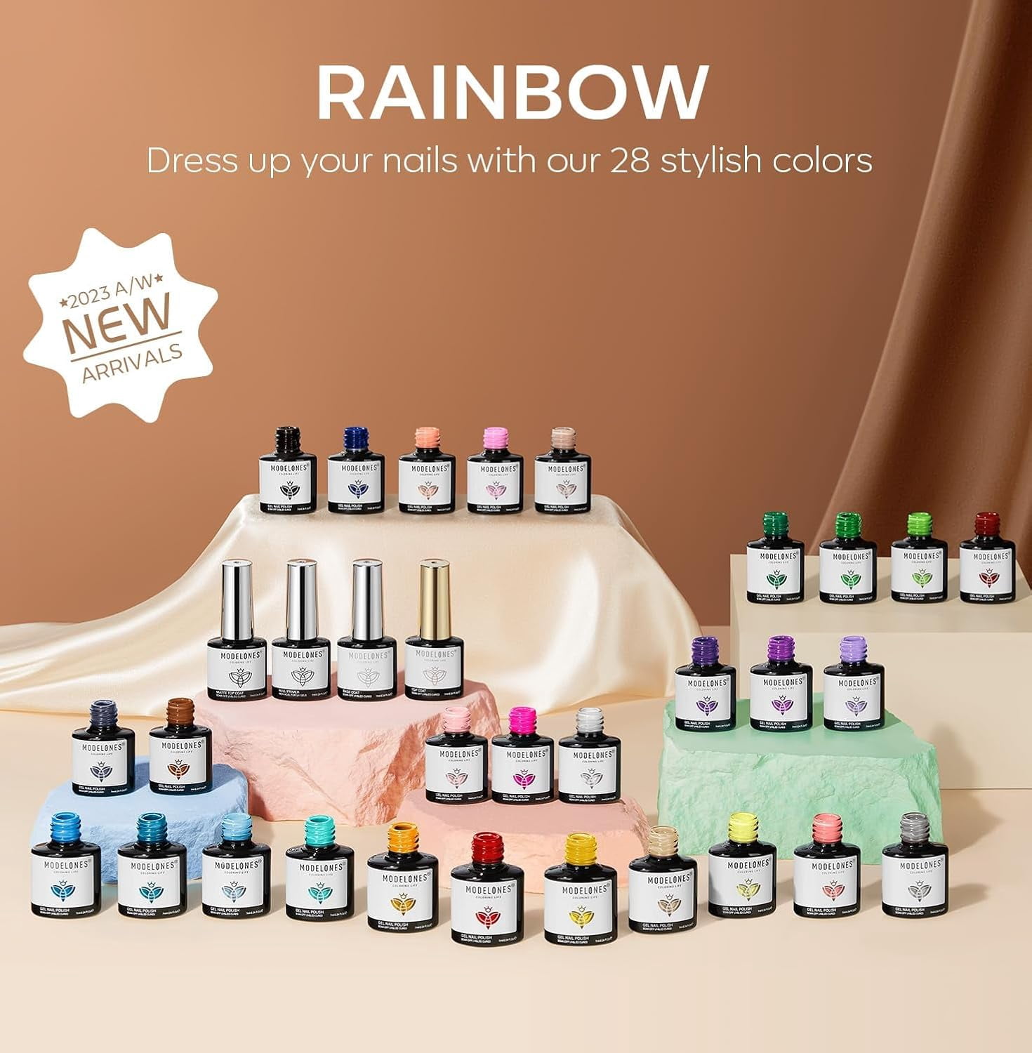 modelones 32 PCS Gel Nail Polish Set, 28 Colors Spring Summer Rainbow Gel Polish with No Wipe Base Coat, Glitter & Glossy & Matte Top Coat Soak Off LED Nail Art Kit Salon at Home