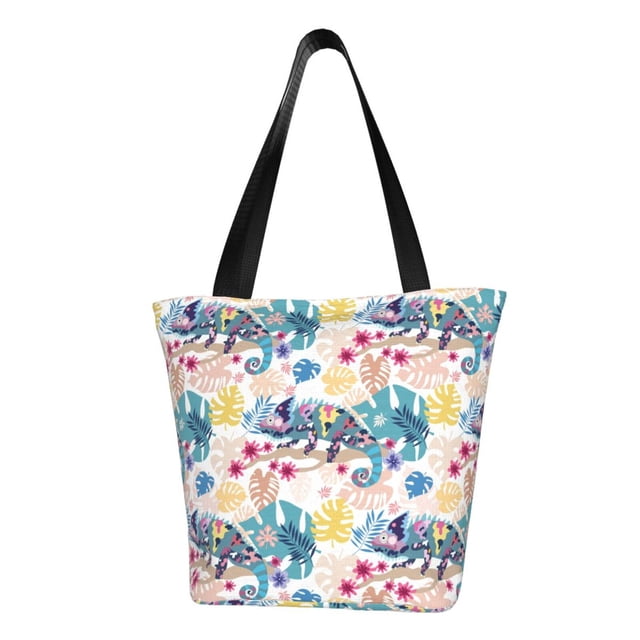 Fotbe Colorful Chameleons Bolsa de Playa con Estampado, Bolsa de Hombro, Bolsa de Mano Espaciosa, Bolsa de Viaje Ligera, Bolsa de Compras Versátil