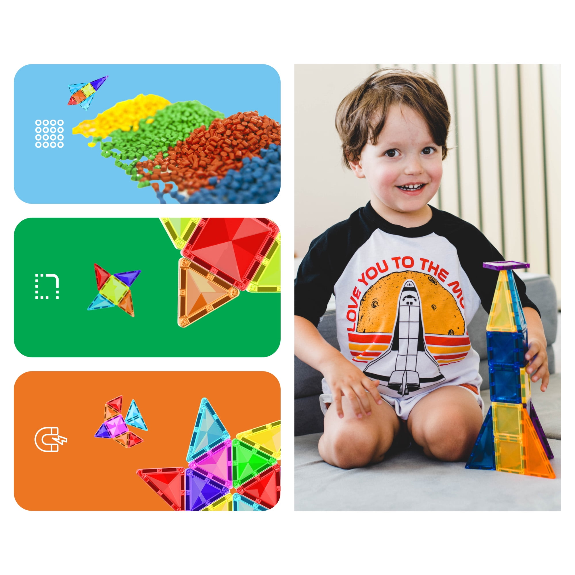 PicassoTiles Mini Magnetic Tiles for Kids – 60PCS STEM Construction Building Blocks Travel Toy Set