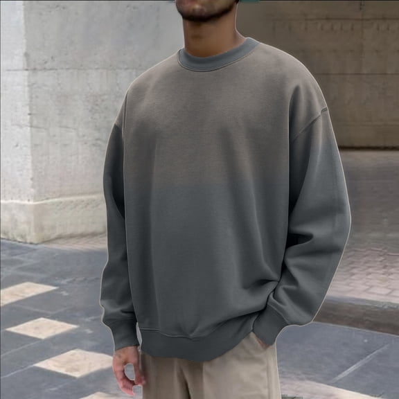 FAOWME Men's Pullover Long Sleeve Round Neck Gradient Comfortable Breathable Sweatshirt For Casual Daily Wear Grey M