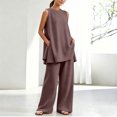 thumbnail image 5 of Naotn Pajama Sets for Women Summer 2 Piece Pjs Set Crewneck Rufle Hem Tunic Tank Top & Pant Comfy Solid Color Lounge Outfits, 5 of 6