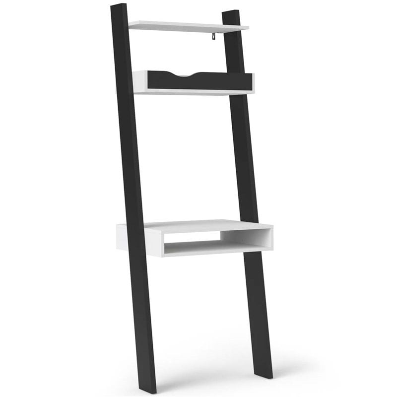 Tvilum Diana Leaning Bookcase Writing Desk In White And Black Matte