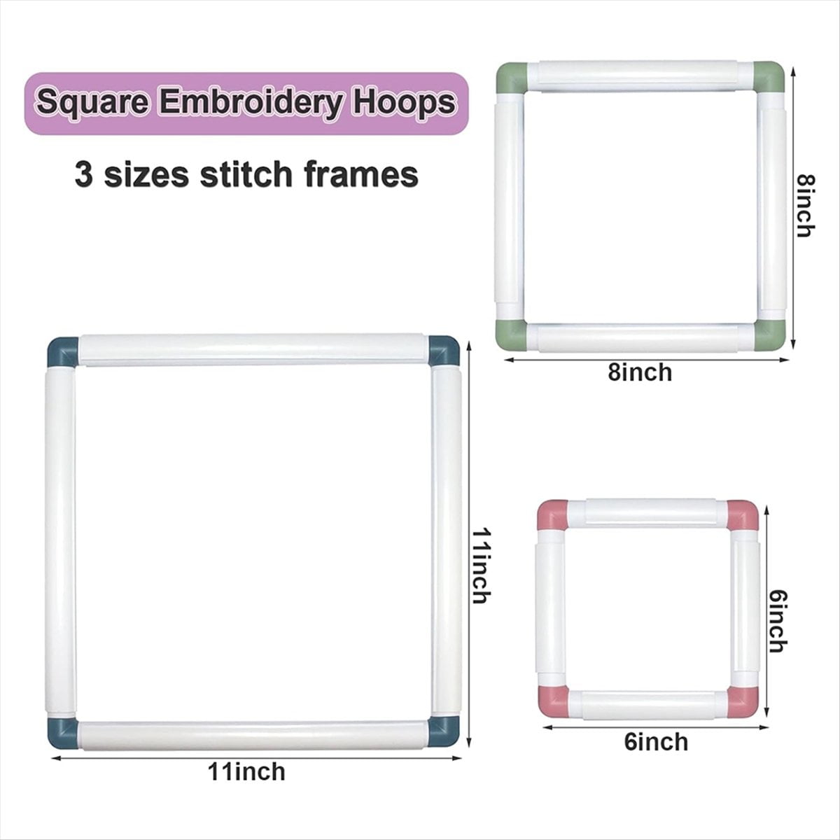 3-Pack Square Embroidery Hoops Hoops Punch Needle Hoops Embroidery Quilting Frame,As Shown