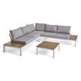 thumbnail image 2 of Kenzie Outdoor 4 Piece Aluminum and Wood V-Shaped Sofa Set with Cushions, Light Gray, White, 2 of 15