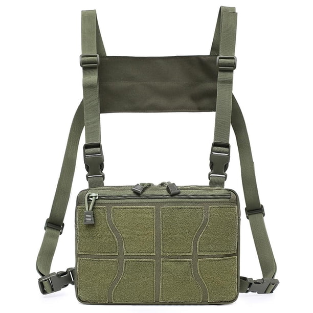 Mochila Portátil Riñonera ajustable en el pecho, bandolera cruzada de Hip Hop (verde militar)