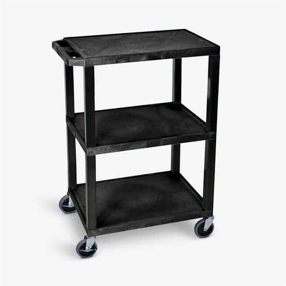 Luxor WT34S Tuffy Utility Cart - Three Shelves, 4" Silent-Roll, Full-Swivel Heavy-Duty Casters, Two with Locking Brake, Multipurpose Storage for Video Projector, TV, Laptop, NSF Certified