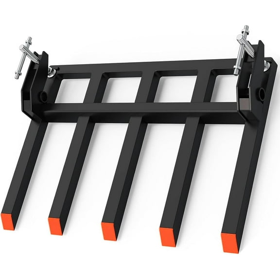 Trilenars 5 Fork 2500 LBS Clamp On Debris Forks,Fit for 48 50 52Inch Bucket,2500 LBS Capacity,Heavy Duty Quick Attach Pallet Forks with Dual Nut System for Skid Steer Tractor Loader Bucket