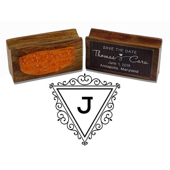 Printtoo Inverted Triangle Swirl Border Letter J Monogram Wood Mounted Rubber Stamp Stationary