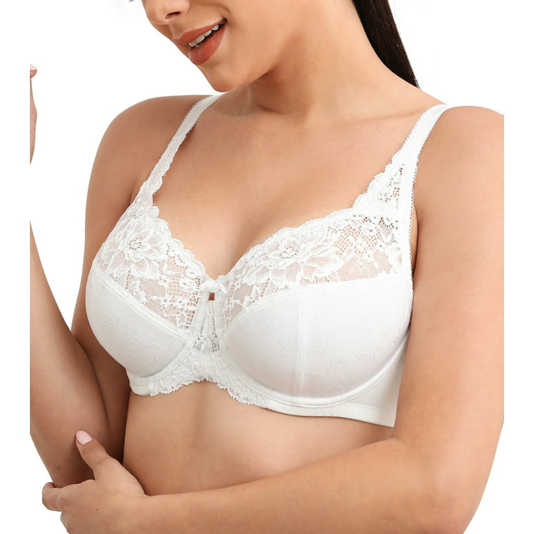 Women's Full Coverage Floral Underwire Non Padded Lace Bra Plus