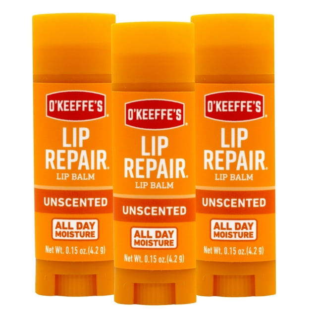 Bálsamo labial sin perfume O'Keeffe's Lip Repair para labios secos (paquete de 3)