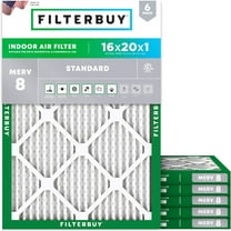 Filterbuy 16x20x1 MERV 8 Dust Defense, Pleated HVAC AC Furnace Air Filters (6-Pack)