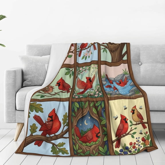 Cardinal Throw Blanket Soft Warm Cozy Christmas Cardinals Blankets Red Birds Gifts for Couch Bed Sofa Home Decor 50x40