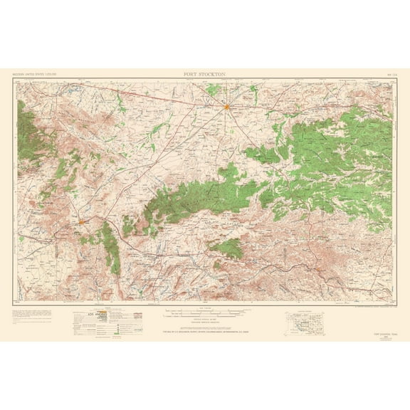 Topographical Map - Fort Stockton Texas Quad - USGS 1964 - Vintage Wall Art