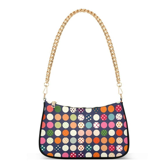 Womens Chain Shoulder Bag Colorful Polka Dots Classic Tote Handbags Fashion Clutch Hobo Purse with Zipper for Travel Casual
