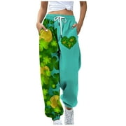 Hvyesh Womens Four Leaf Clover Heart Saint Patricks Day Irish Shamrock St Patricks Day Sweatpants Gift for Her Irish Sweatpants Pride Proud Irish Long Pants,Mint Green shirts for women Small