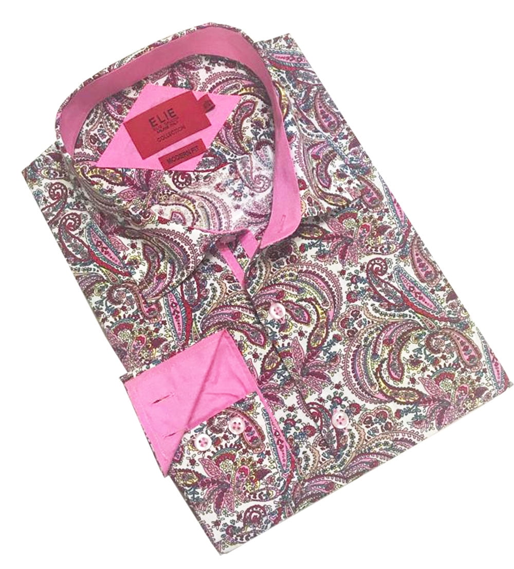 Elie Balleh Pink Paisley Boy's Dress Casual Button Down Shirt