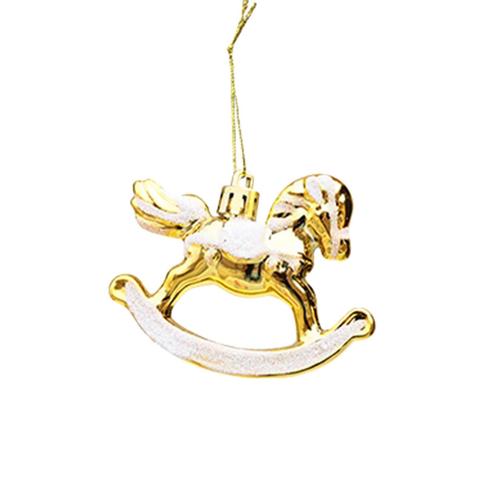 6 Pendentifs En Bois Cheval à Bascule - Décoration Sapin De Noël Rouge Et Marron - Avec Clochettes
