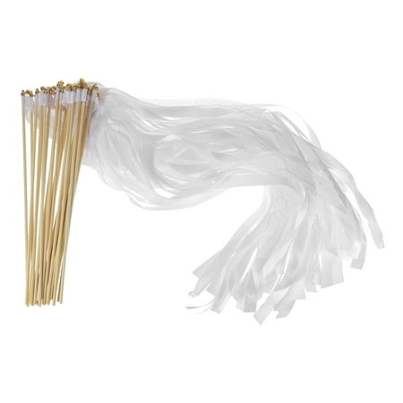 Uxcell Lace Silk Ribbon Fairy Sticks Wands for Wedding Party, White 25 Pack