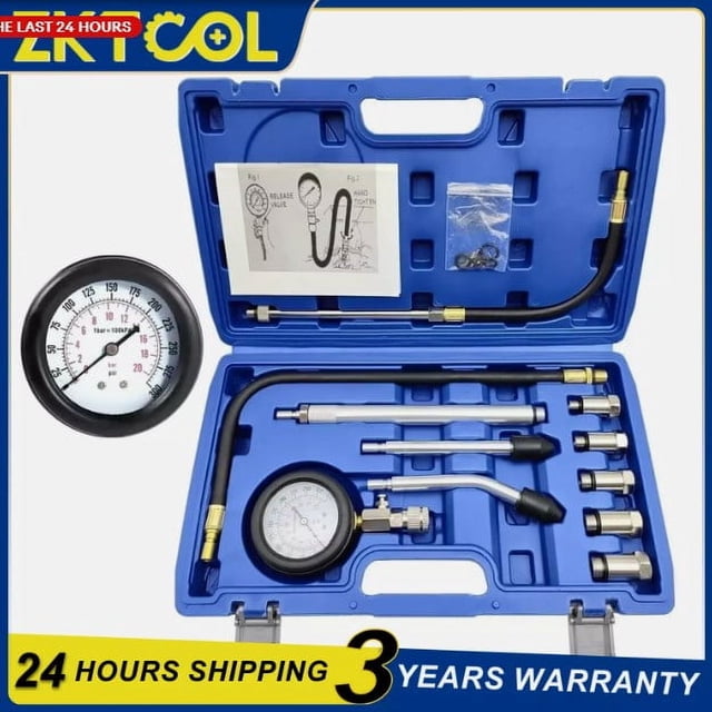 Automotive Diagnostic Equipment, Compression Tester Kit, Durable High-Quality Materials, Accurate Data Reading on Petrol Engines Compatibility (11PCS)