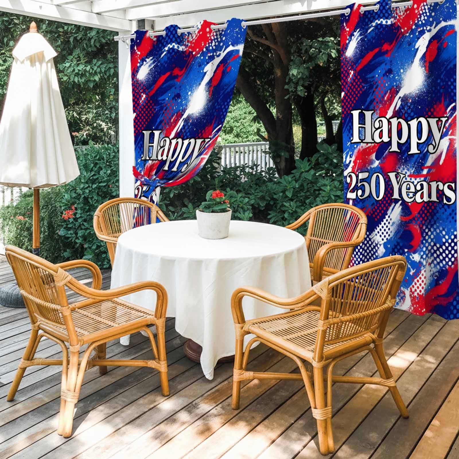 Happy 250 Years Outdoor Curtains for Patio, Independence Day Blue Red White Splash Polka Dots Sunshade Privacy Drapes Grommet Waterproof Outside Curtains for Porch/Cabana/Balcony 54"x 108", 1 Panel
