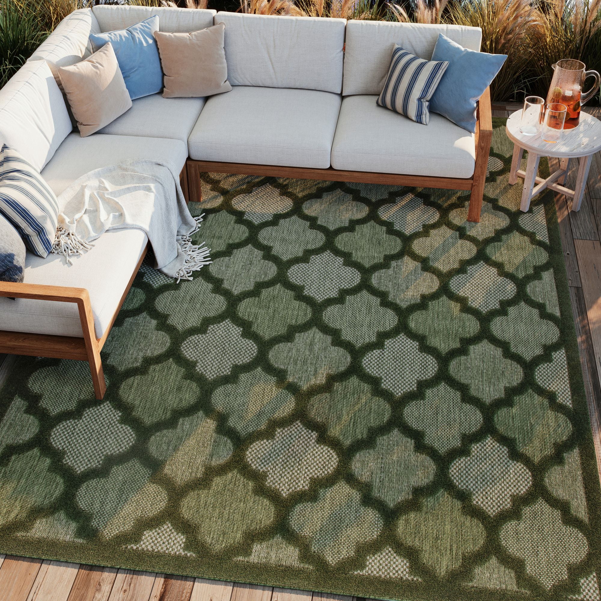 Nourison Easy Care Trellis Flatweave Indoor Outdoor Area Rug 9' x 12' Green