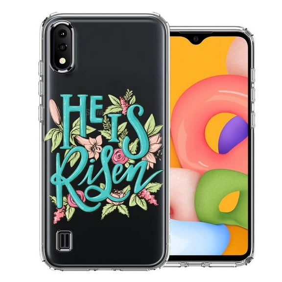 MUNDAZE for Samsung Galaxy A01 He Is Risen Text Easter Jesus Christian Flowers Double Layer Phone Case Cover